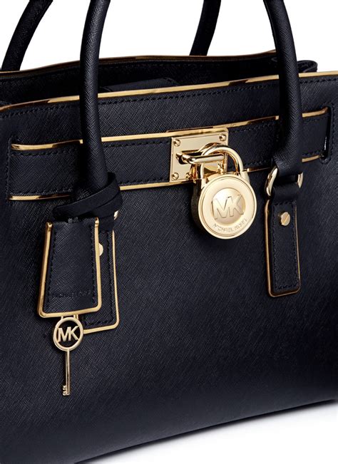 michael kors hamilton medium top zip saffiano tote black